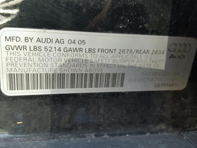 WAUDG94F75N115413 - 2005 AUDI A6 3.2 QUA BLACK photo 10