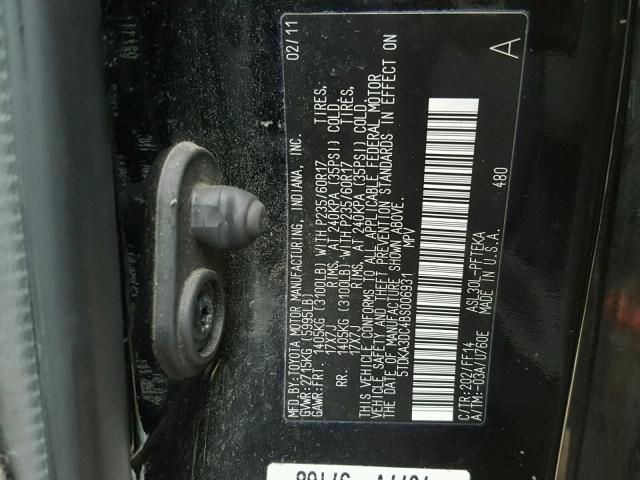 5TDKA3DC4BS006931 - 2011 TOYOTA SIENNA BAS BLACK photo 10