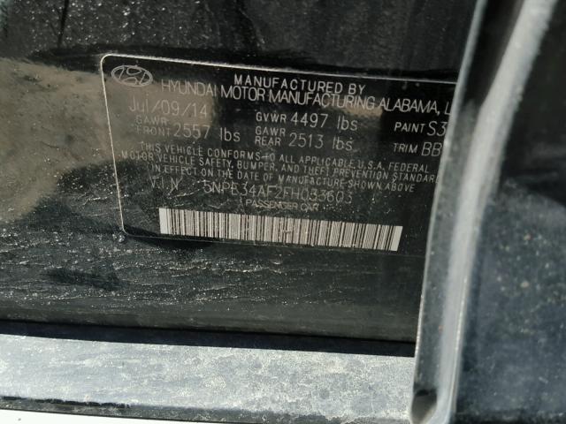 5NPE34AF2FH033603 - 2015 HYUNDAI SONATA SPO BLACK photo 10