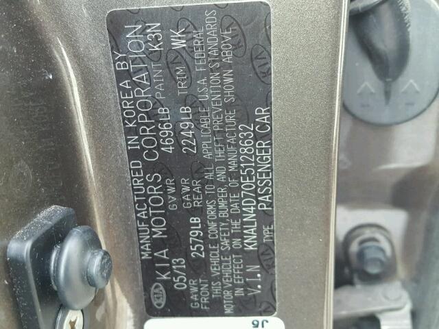 KNALN4D70E5128632 - 2014 KIA CADENZA PR BROWN photo 10