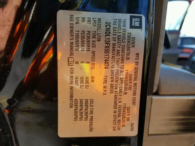 2CNDL13FX66174474 - 2006 CHEVROLET EQUINOX LS BLACK photo 10