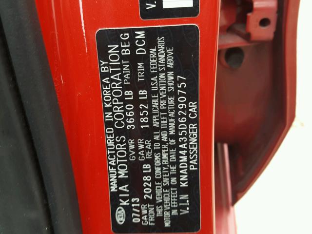 KNADM4A35D6290757 - 2013 KIA RIO LX Կարմիր լուսանկար 10