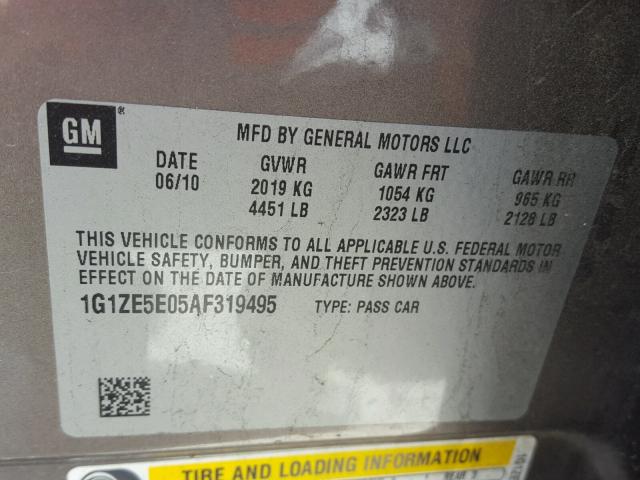 1G1ZE5E05AF319495 - 2010 CHEVROLET MALIBU LTZ 灰色 照片 10