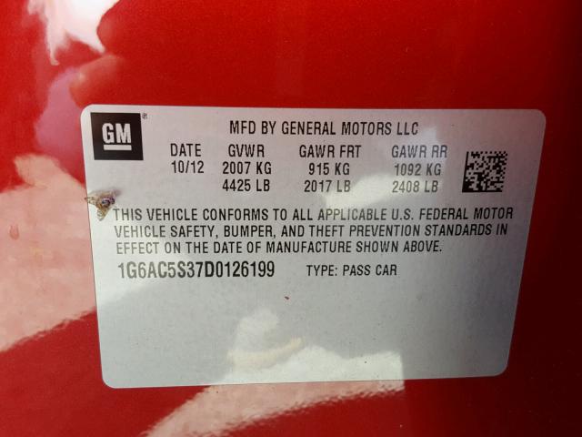 1G6AC5S37D0126199 - 2013 CADILLAC ATS PERFOR RED photo 10