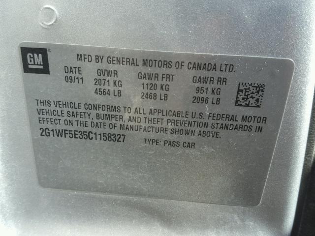 2G1WF5E35C1158327 - 2012 CHEVROLET IMPALA LS SILVER photo 10