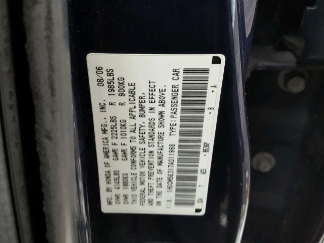 1HGCM56317A011966 - 2007 HONDA ACCORD SE BLUE photo 10