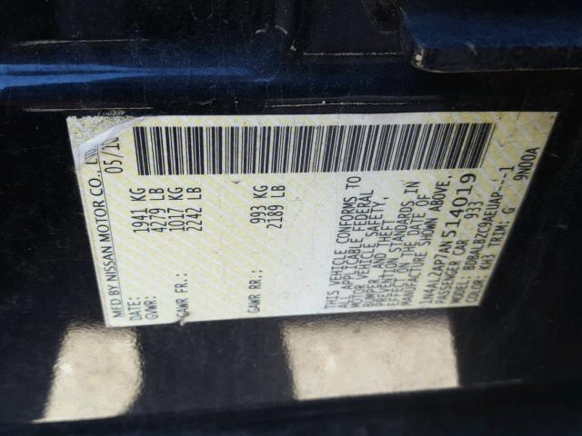 1N4AL2AP7AN514019 - 2010 NISSAN ALTIMA BAS BLACK photo 10