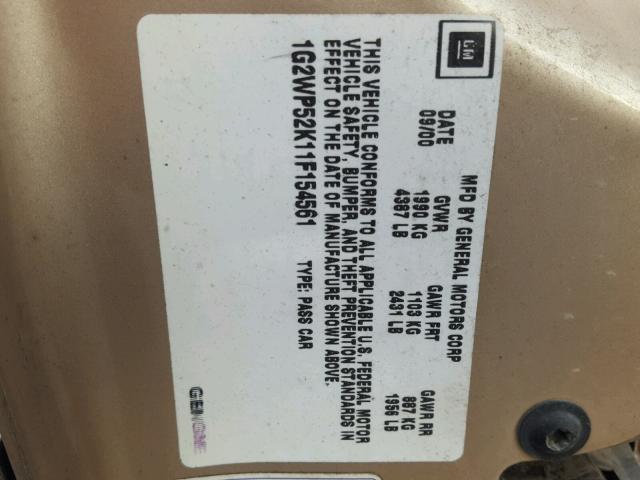 1G2WP52K11F154561 - 2001 PONTIAC GRAND PRIX TAN photo 10