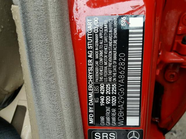 WDBHA29G6YA862820 - 2000 MERCEDES-BENZ C 280 RED photo 10