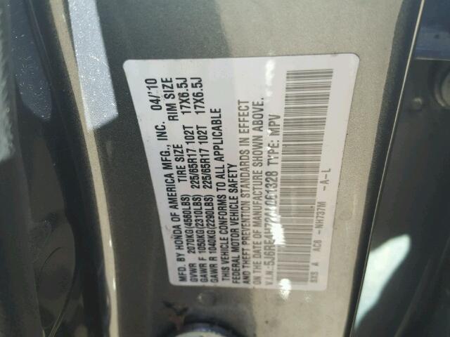 5J6RE4H72AL061328 - 2010 HONDA CR-V EXL GRAY photo 10