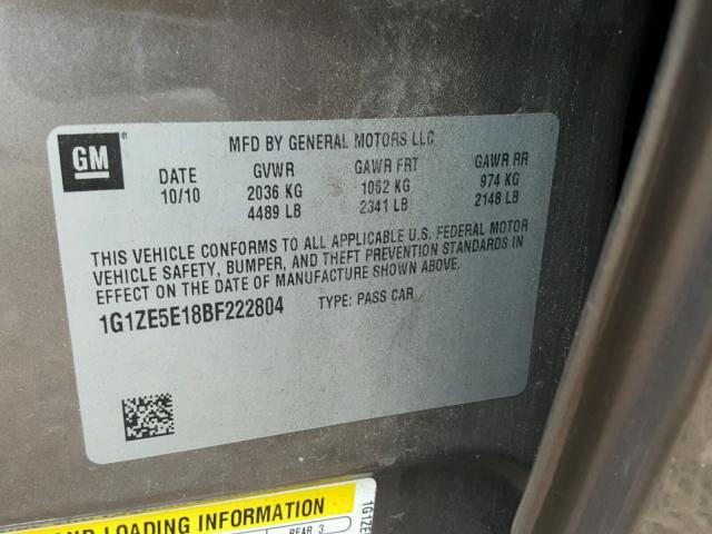 1G1ZE5E18BF222804 - 2011 CHEVROLET MALIBU LTZ 棕色 照片 10