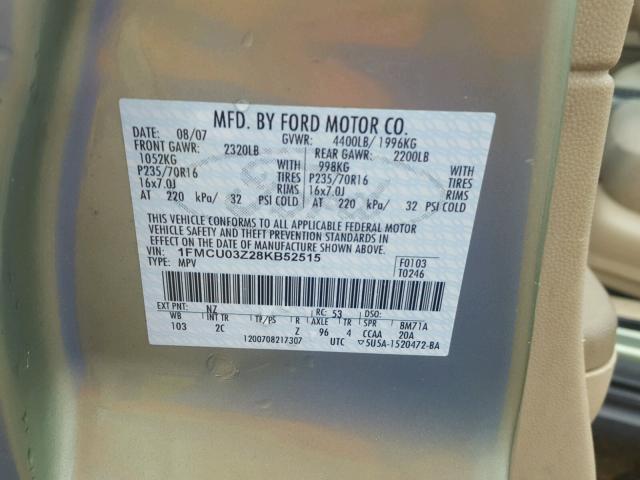 1FMCU03Z28KB52515 - 2008 FORD ESCAPE XLT GREEN photo 10