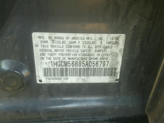 1HGCM56885A056797 - 2005 HONDA ACCORD EX GRAY photo 10