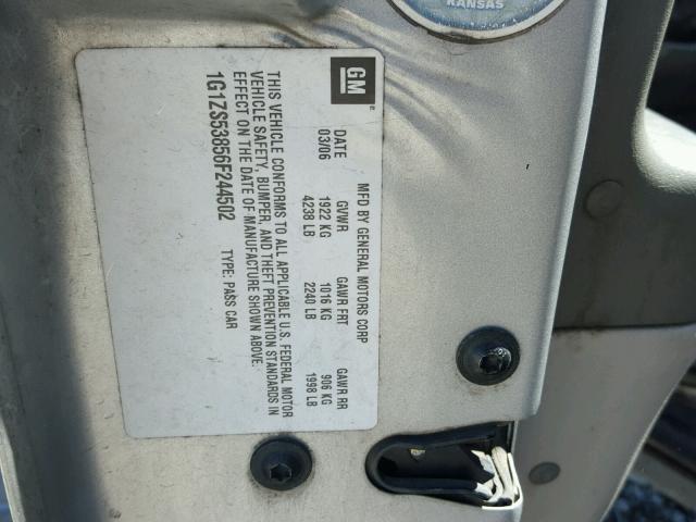 1G1ZS53856F244502 - 2006 CHEVROLET MALIBU LS ვერცხლისფერი ფოტო 10