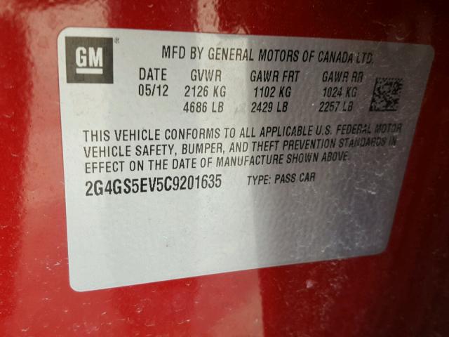 2G4GS5EV5C9201635 - 2012 BUICK REGAL PREM RED photo 10