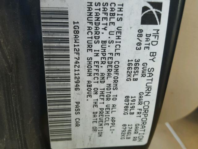 1G8AW12F74Z112946 - 2004 SATURN ION LEVEL 黑色 照片 10