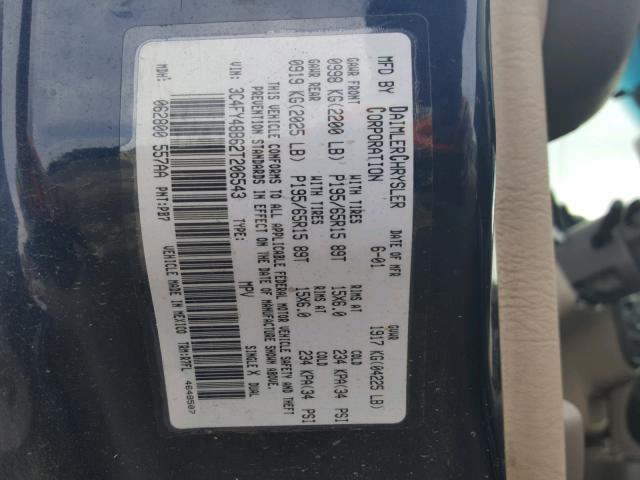 3C4FY48B62T206543 - 2002 CHRYSLER PT CRUISER BLUE photo 10