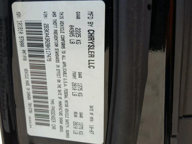 2B3KA43R28H117479 - 2008 DODGE CHARGER BLACK photo 10