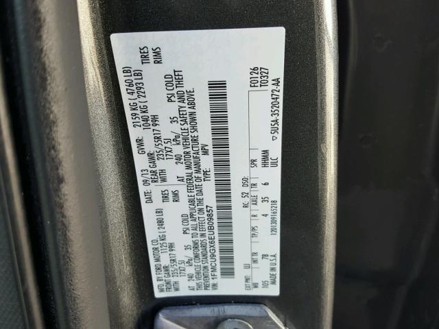 1FMCU9GX6EUB09857 - 2014 FORD ESCAPE SE GRAY photo 10