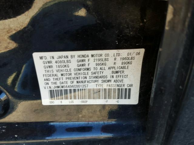 JHMCM56496C001257 - 2006 HONDA ACCORD LX BLACK photo 10