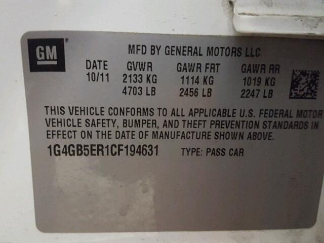 1G4GB5ER1CF194631 - 2012 BUICK LACROSSE C WHITE photo 10