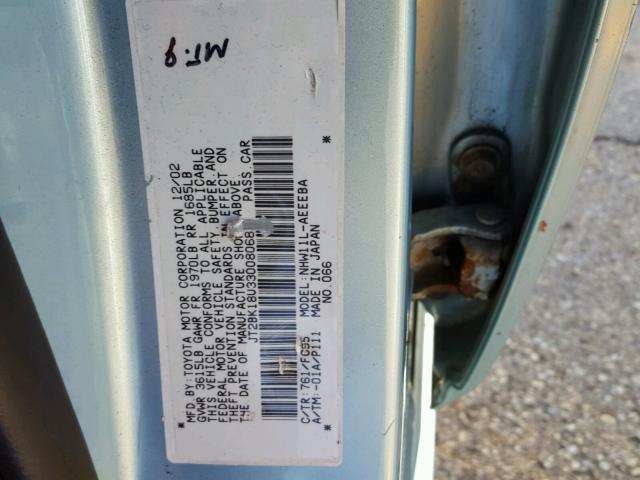 JT2BK18U330080682 - 2003 TOYOTA PRIUS BLUE photo 10