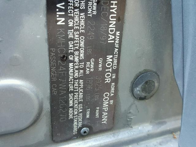 KMHCF24F7WA120270 - 1998 HYUNDAI SONATA BAS GRAY photo 10