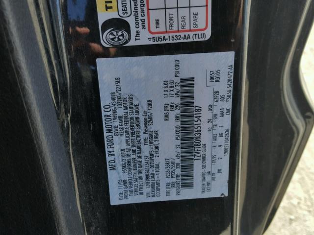 1ZVFT80N365154187 - 2006 FORD MUSTANG BLACK photo 10