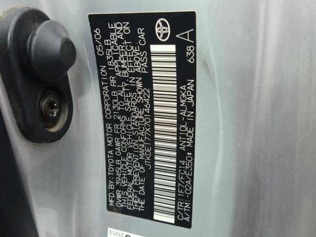 JTKDE177X70146422 - 2007 TOYOTA SCION TC 银色 照片 10