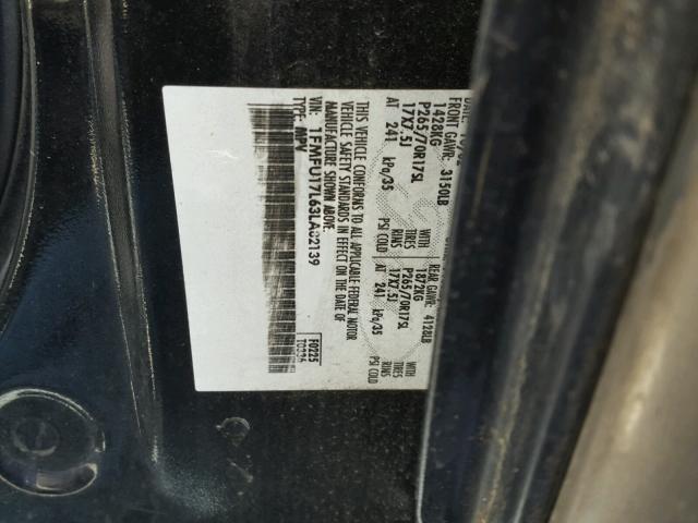 1FMFU17L63LA82139 - 2003 FORD EXPEDITION BLACK photo 10