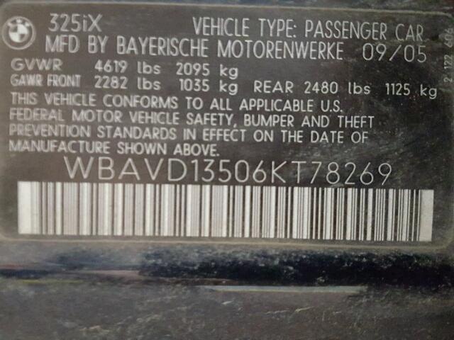 WBAVD13506KT78269 - 2006 BMW 325 XI BLUE photo 10