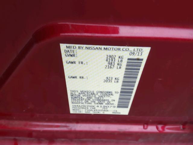 1N4AZ0CPXDC419079 - 2013 NISSAN LEAF S RED photo 10