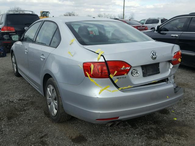 3VW2K7AJ2BM386923 - 2011 VOLKSWAGEN JETTA BASE SILVER photo 3