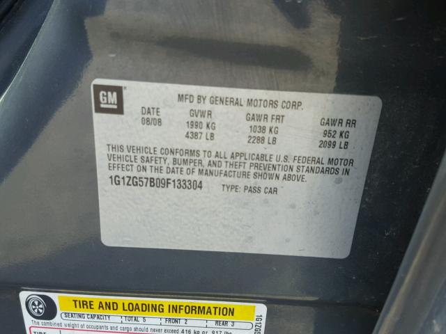 1G1ZG57B09F133304 - 2009 CHEVROLET MALIBU LS 灰色 照片 10