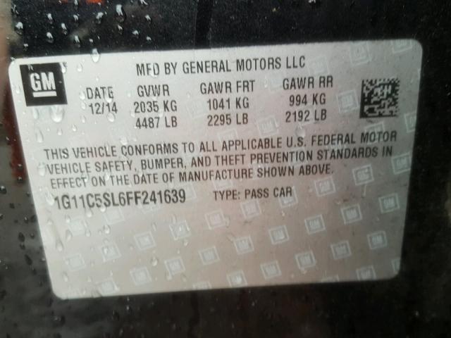 1G11C5SL6FF241639 - 2015 CHEVROLET MALIBU 1LT 黑色 照片 10