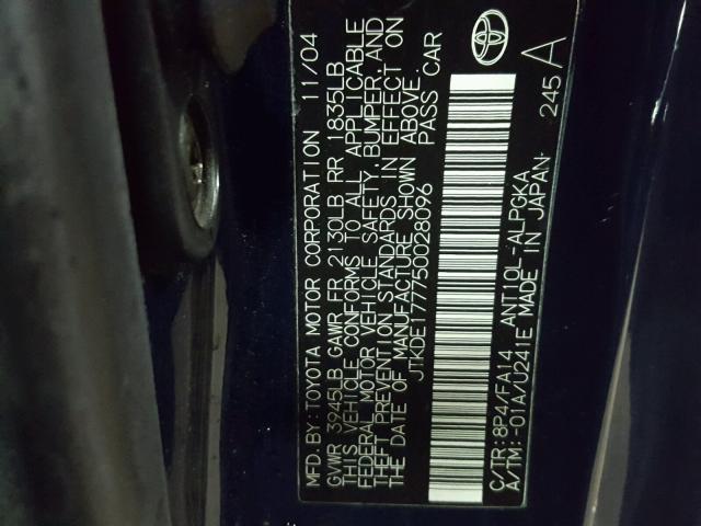 JTKDE177750028096 - 2005 TOYOTA SCION TC 蓝色 照片 10