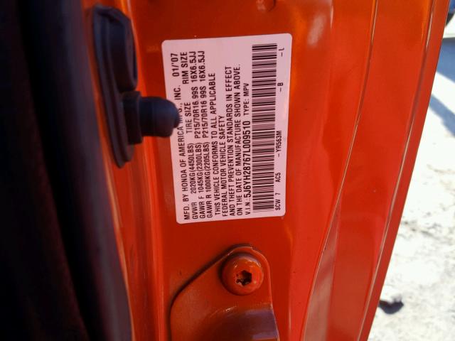 5J6YH28767L009510 - 2007 HONDA ELEMENT EX ORANGE photo 10