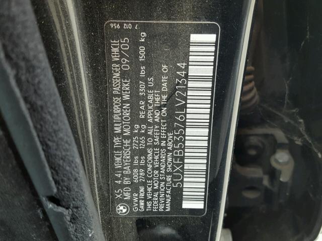 5UXFB53576LV21344 - 2006 BMW X5 4.4I BLACK photo 10