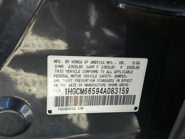 1HGCM66594A083159 - 2004 HONDA ACCORD EX SILVER photo 10