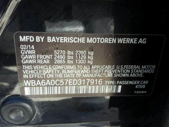 WBA6A0C57ED317916 - 2014 BMW 640 I BLACK photo 10