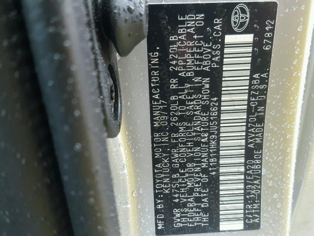 4T1B11HK9JU516624 - 2018 TOYOTA CAMRY L SILVER photo 10