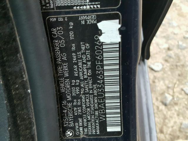 WBAEU33463PF60269 - 2003 BMW 325 XI ლურჯი ფოტო 10