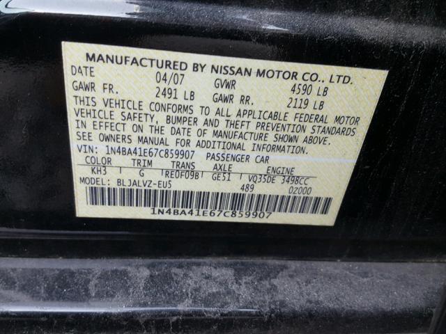 1N4BA41E67C859907 - 2007 NISSAN MAXIMA SE BLACK photo 10