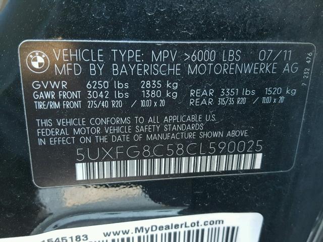 5UXFG8C58CL590025 - 2012 BMW X6 XDRIVE5 Қара фото 10