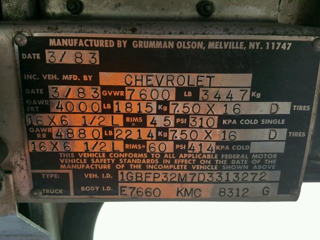 1GBFP32M7D3313272 - 1983 CHEVROLET P30 BLUE photo 10