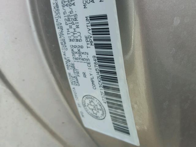 4T3ZF13CX2U457849 - 2002 TOYOTA SIENNA LE BEIGE photo 10