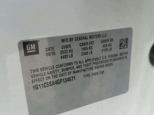 1G11C5SA4GF134671 - 2016 CHEVROLET MALIBU LIM 白色 照片 10