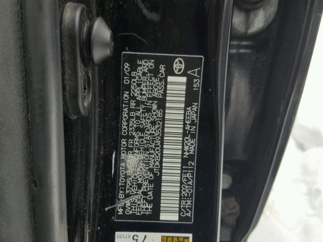 JTDKB20U493532185 - 2009 TOYOTA PRIUS BLACK photo 10