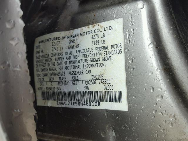 1N4AL21E98N469108 - 2008 NISSAN ALTIMA 2.5 TAN photo 10