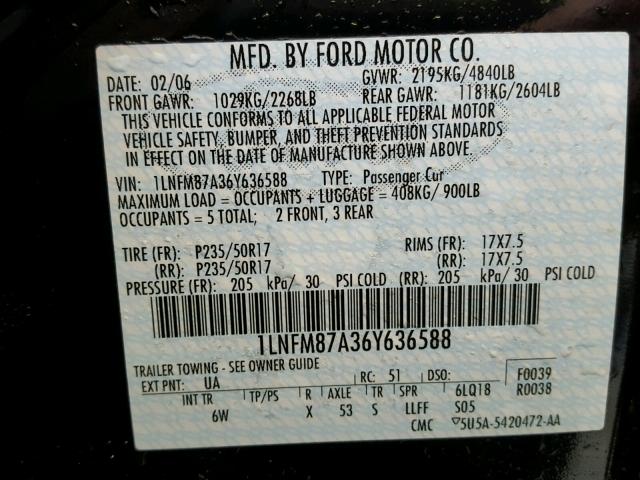 1LNFM87A36Y636588 - 2006 LINCOLN LS BLACK photo 10